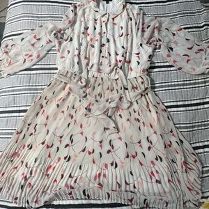 Lane Bryant Size 22 belted dress with pleats, sheer sleeves.